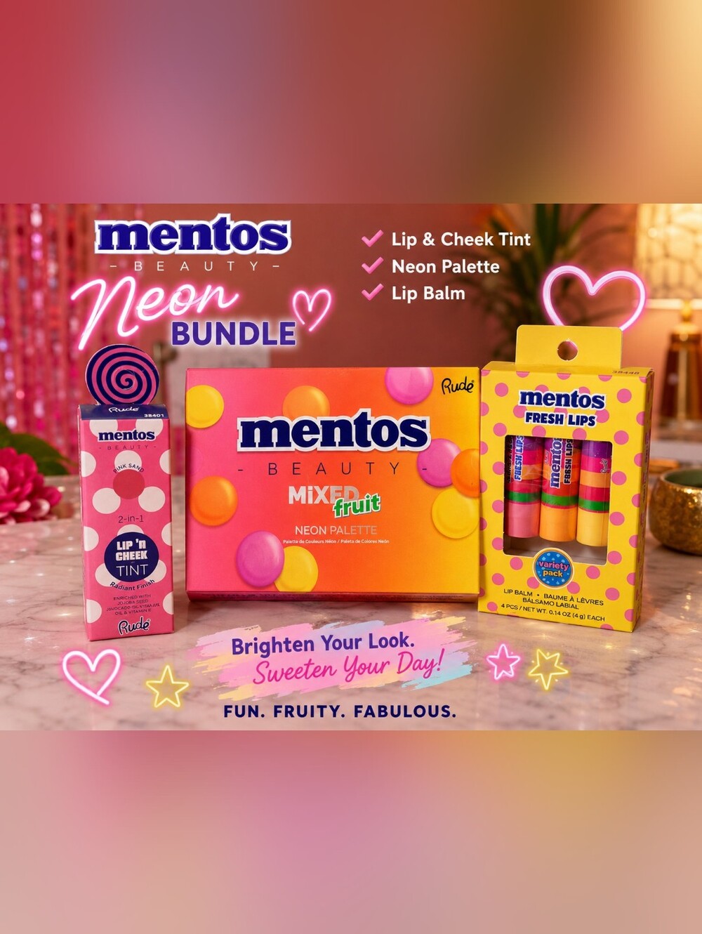 Mentos Beauty Neon Makeup Bundle | Neon Eyeshadow Palette + Lip & Cheek Tint ✨️